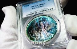 1993 PCGS MS67 American Silver Eagle $1 with Stunning Deep Blue AND RAINBOW Tone