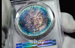 1993 PCGS MS67 American Silver Eagle $1 with Stunning Deep Blue AND RAINBOW Tone