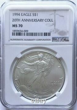 1994 $1 American Silver Eagle Ngc Ms70 Rare Date Recently Re-holdered
