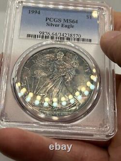 1994 American Silver Eagle Toned ASE 1oz PCGS MS65 Beautiful Rainbow Color