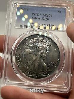 1994 American Silver Eagle Toned ASE 1oz PCGS MS65 Beautiful Rainbow Color