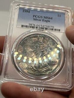 1994 American Silver Eagle Toned ASE 1oz PCGS MS65 Beautiful Rainbow Color