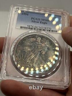 1994 American Silver Eagle Toned ASE 1oz PCGS MS65 Beautiful Rainbow Color