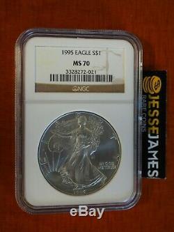 1995 $1 American Silver Eagle Ngc Ms70 Brown Label Low Pop