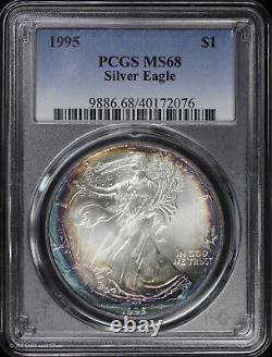 1995 $1 American Silver Eagle PCGS MS 68 Color Toning Uncirculated BU UNC