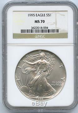 1995 American Silver Eagle $1 NGC MS 70 Bright And White