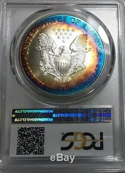 1995 American Silver Eagle PCGS MS68 Rainbow Blue Cats Eye Toned Dual Toning