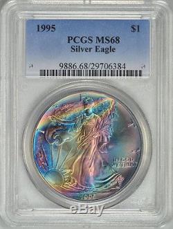 1995 American Silver Eagle Rainbow Toned PCGS MS-68 Regisrty Set Coin FL3-01