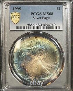1995 MS68 American Silver Eagle Rainbow Toned PCGS +Video