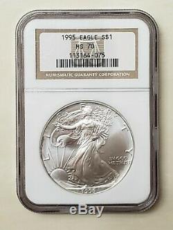 1995 NGC MS70 $1 Silver American Eagle 1 OZ. 999 Fine Low Population