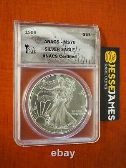 1996 $1 American Silver Eagle Anacs Ms70 Key Date Label