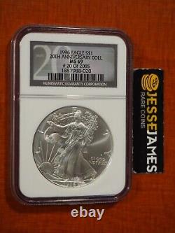 1996 $1 American Silver Eagle Ngc Ms69'20th Anniversary Coll' Black Label