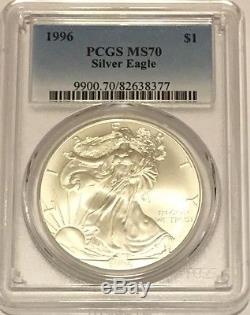1996 $1 Pcgs Ms70 Silver American Eagle 1 Oz. 999 Fine Bullion Pop 4 Coins