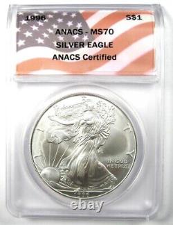1996 American Silver Eagle Dollar $1 ASE ANACS MS70 Rare Date in MS70