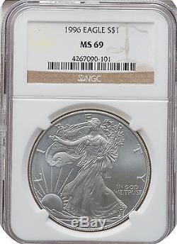1996 MS69 1oz American Silver Eagle Brown Label NGC