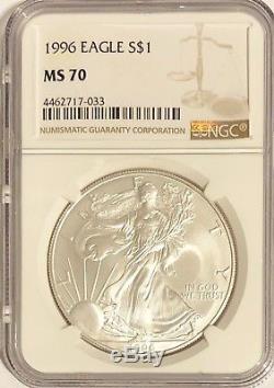1996 Ngc Ms70 Silver American Eagle Mint State 1 Oz. 999 Bullion