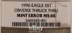 1996 Silver American Eagle/NGC-MS66 /obverse Truck Thru/Mint Error/#1030505894