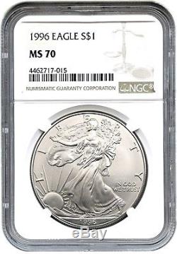 1996 Silver Eagle $1 NGC MS70 Tough Date American Eagle Silver Dollar ASE