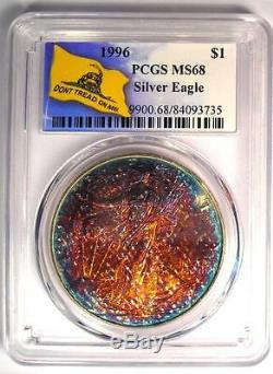 1996 Toned American Silver Eagle Dollar $1 ASE PCGS MS68 Rainbow Toning