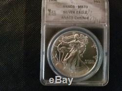 1996 american silver eagle anacs ms70