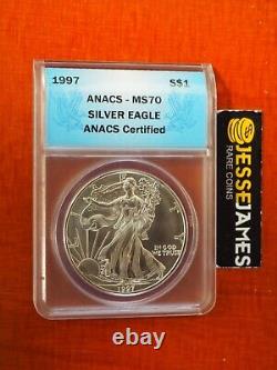 1997 $1 American Silver Eagle Anacs Ms70 Blue Label Key Date