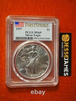 1997 $1 American Silver Eagle Pcgs Ms69 Flag First Strike Label