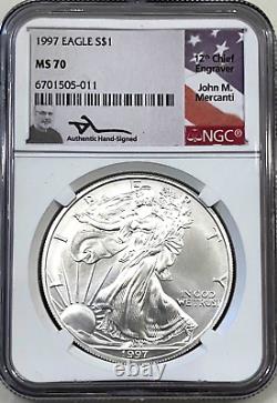1997 AMERICAN SILVER EAGLE NGC MS70 Signed by Mercanti RARE