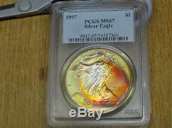 1997 American Silver Eagle Pcgs Ms 67 Deep Vibrant Obverse Colorful Toning