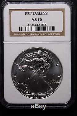 1997 American Silver Eagle (RARE MS70) $1 -NGC MS70 Hard to get