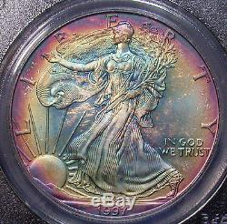 1997 PCGS MS68 Superb Gem Colorful Rainbow Target Toned American Silver Eagle