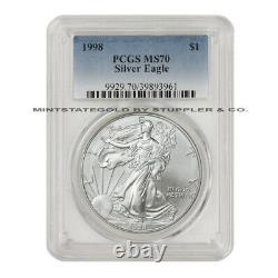 1998 $1 American Silver Eagle PCGS MS70 1 ounce. 999 fine Philadelphia coin