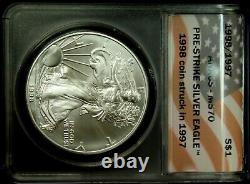 1998/1997 American Silver Eagle ANACS MS70 1998 pre-strike coin in 1997