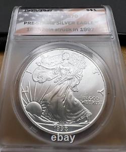 1998/1997 MS70 Pre-Strike American Silver Eagle ANACS Flag Label! Interesting