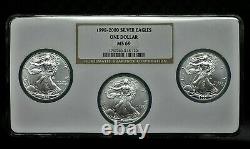 1998 2000 American Silver Eagle NGC MS69 3-Coin Multi Holder Set (NO SPOTS)