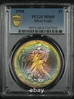 1998 American Silver Eagle PCGS MS-68 Rainbow Toned