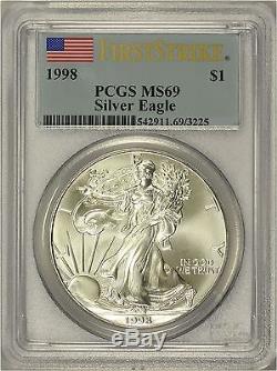 1998 American Silver Eagle PCGS MS69 First Strike Flag Label