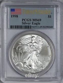 1998 American Silver Eagle PCGS MS69 First Strike Scarce In First Strike