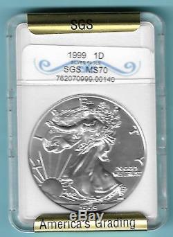 1999 American Eagle Silver Dollar Certified Ms70-very Rare In This Condition