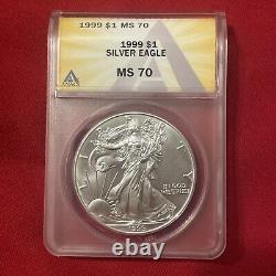 1999 American Silver Eagle MS70 ANACS Gold Label Key Date Spot Free