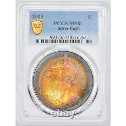 1999 American Silver Eagle PCGS MS67 Reverse Strike Through Error- Lovely Toning