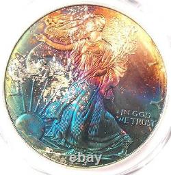 1999 Toned American Silver Eagle Dollar $1 ASE PCGS MS68 Rainbow Toning Coin