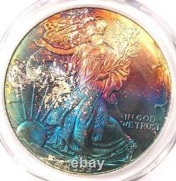 1999 Toned American Silver Eagle Dollar $1 ASE PCGS MS68 Rainbow Toning Coin