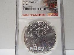 2 Coin Set 2017(S) American Silver Eagle NGC MS-70&69 San Fran Trolley Label