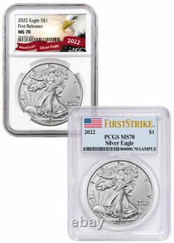 2 Coin Set 2022 American Silver Eagle NGC / PCGS MS70 FR/FS SKU69594