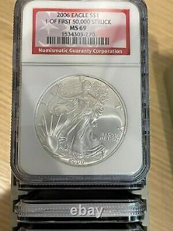 20 2006 $1 American Silver Eagle Ngc Ms69 1 Of First 50,000 Struck Flag Label