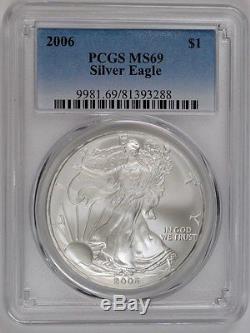 (20) 2006 American Silver Eagles, Pcgs Ms-69