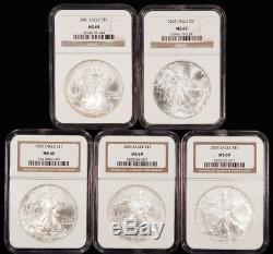 20 Coin Date Run of American Silver Eagles 1986-2005, Graded NGC MS69, with Box