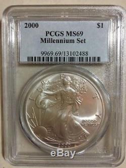 2000 PCGS MS69 $1 Millennium Set American Silver Eagle Coin BLUE LABEL #2488