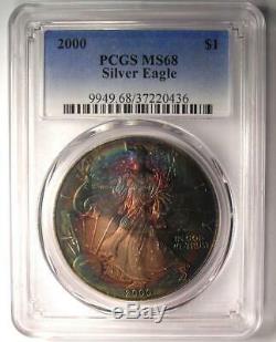 2000 Toned American Silver Eagle Dollar $1 ASE PCGS MS68 Rainbow Toning Coin