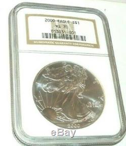 2000 US $1 American Silver Eagle Dollar Coin NGC MS 70 Very Rare High Grade